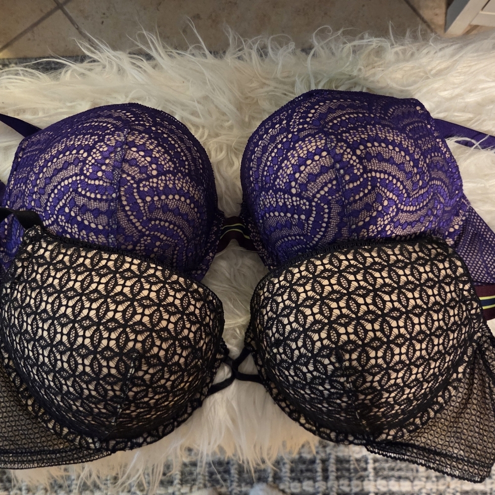 Elegant Lace Black and Purple Bra Set
